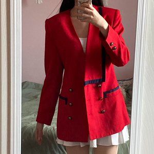 Size 4- 80s Vintage Stirling Cooper Red Black lined blazer
